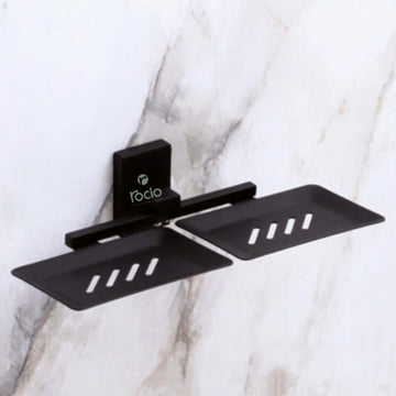 Black Matt Double Soap Dish Holder For Bathroom And Kitchen