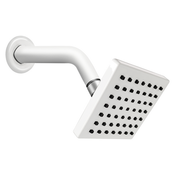 Square Shower Head for Bathroom, 9 Inch Shower Arm, Wall Flange, 4 x 4 Inch Fixed Mount (White 7 Black Nozzle)