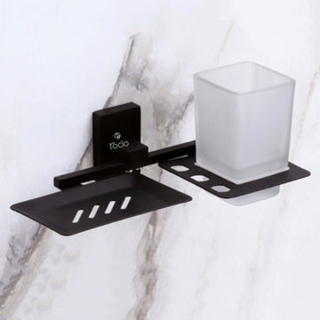 Black Matt Soap Dish with Tumbler Holder