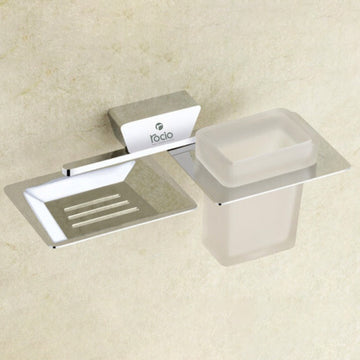 Rocio Dazzle High Quality Virgin Brass Soap Dish with Tumbler Holder in Mirror Finish