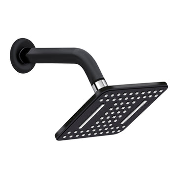 Slim Square Rain Shower Head for Bathroom with 9 Inch Shower Arm and Wall Flange, Wall Mount Premium Black Finish with White Nozzles Showerhead, 6 x 6 Inch