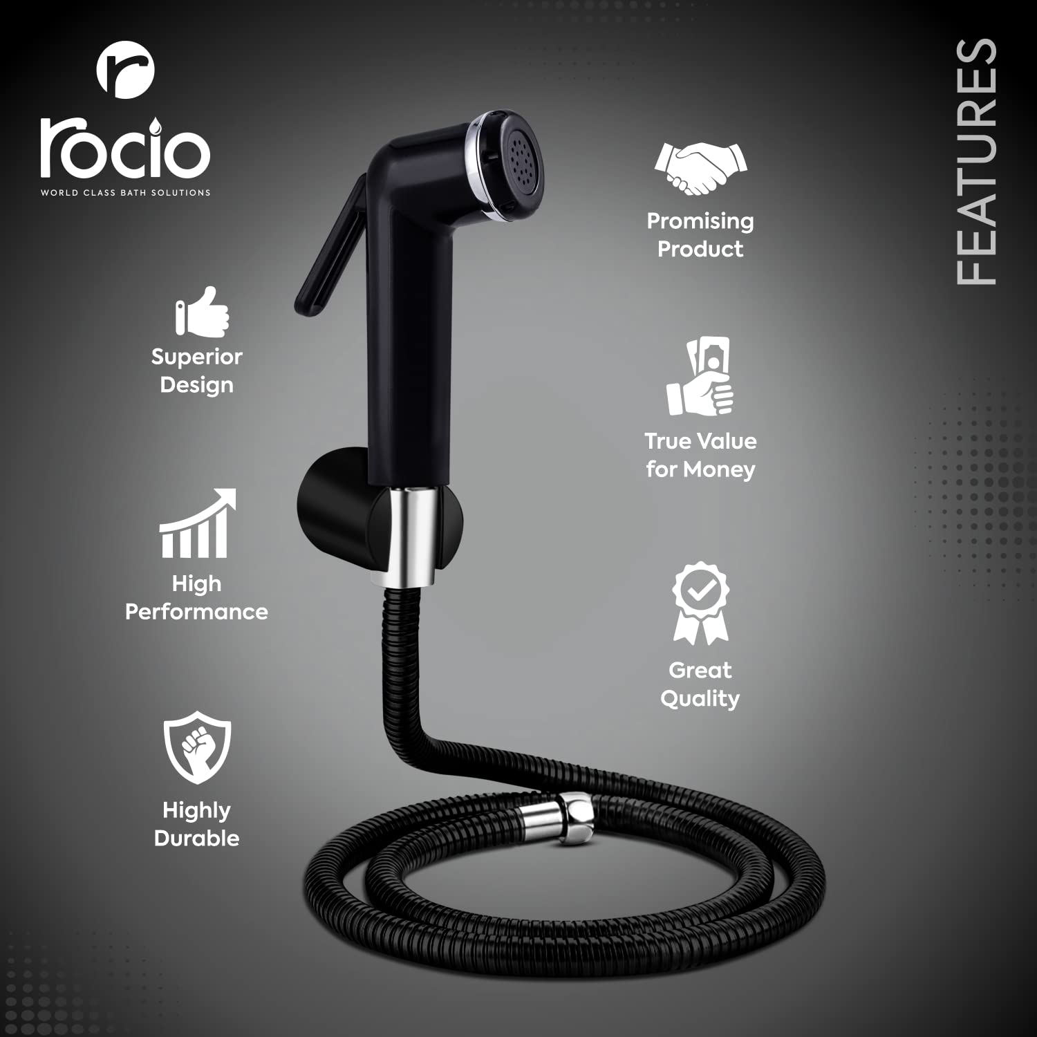 rocio black hand jet spray features
