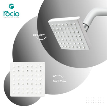 Rocio Square Shower Head for Bathroom with 9 Inch Shower Arm and Wall Flange, Wall Mount Premium White Finish Showerhead, 4 x 4 Inch