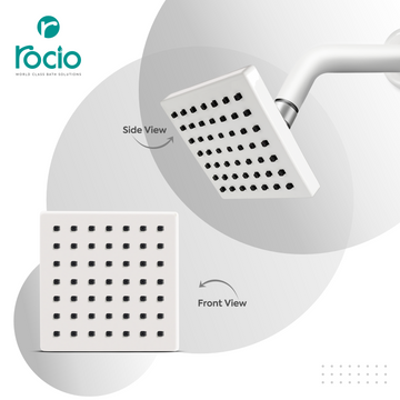 ROCIO Square Shower Head for Bathroom, 9 Inch Shower Arm, Wall Flange, 4 x 4 Inch Fixed Mount (White 7 Black Nozzle)