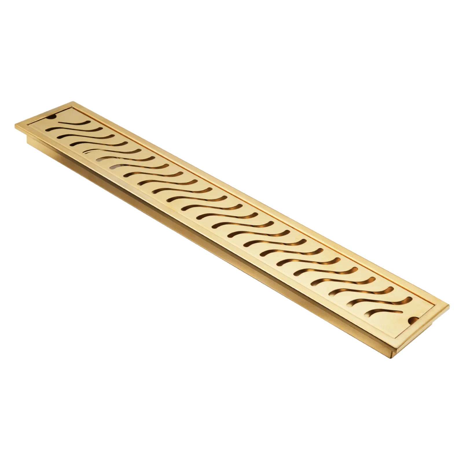 Rocio SS 304 Shower Drainer - 18 x 4 Inch Wave Design with High-Quality PVD Gold Finish