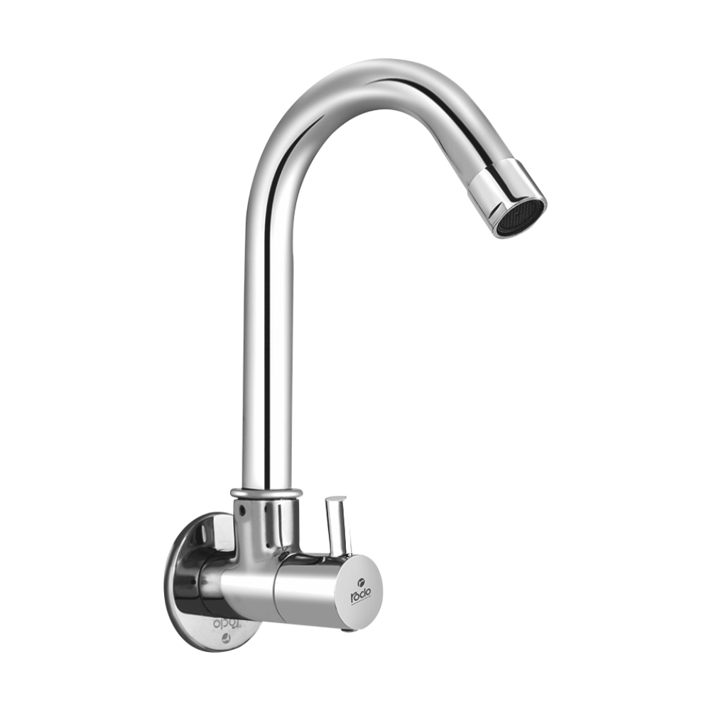 Rocio Uno Full Brass Chrome Plated Bath and Kitchen Faucet Swan Neck Tap for Sink Basin Table top with Swivel spout