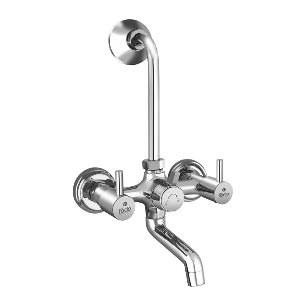 Rocio UNO Brass Chrome Plated Wall Mixer Telephonic with L Bend For Kitchen Or Bathrooms