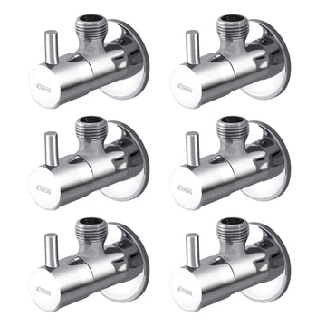 Rocio Brass, Chrome Finish Angle Valve for Bathroom, with Wall Flange, Faucets Angular Valve for Gyser, RO, Wash Basin, Stop Cock for Toilet (Pack of 6)