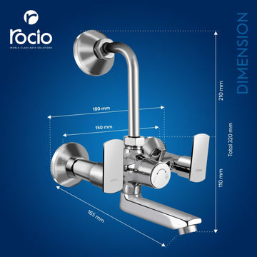 ROCIO Wall Mixer Faucet with Pair of V caps and L Bend Pipe with Pair of Legs Brass, Hot & Cold Water Feature Mixer Faucet  (Wall Mount Installation Type)