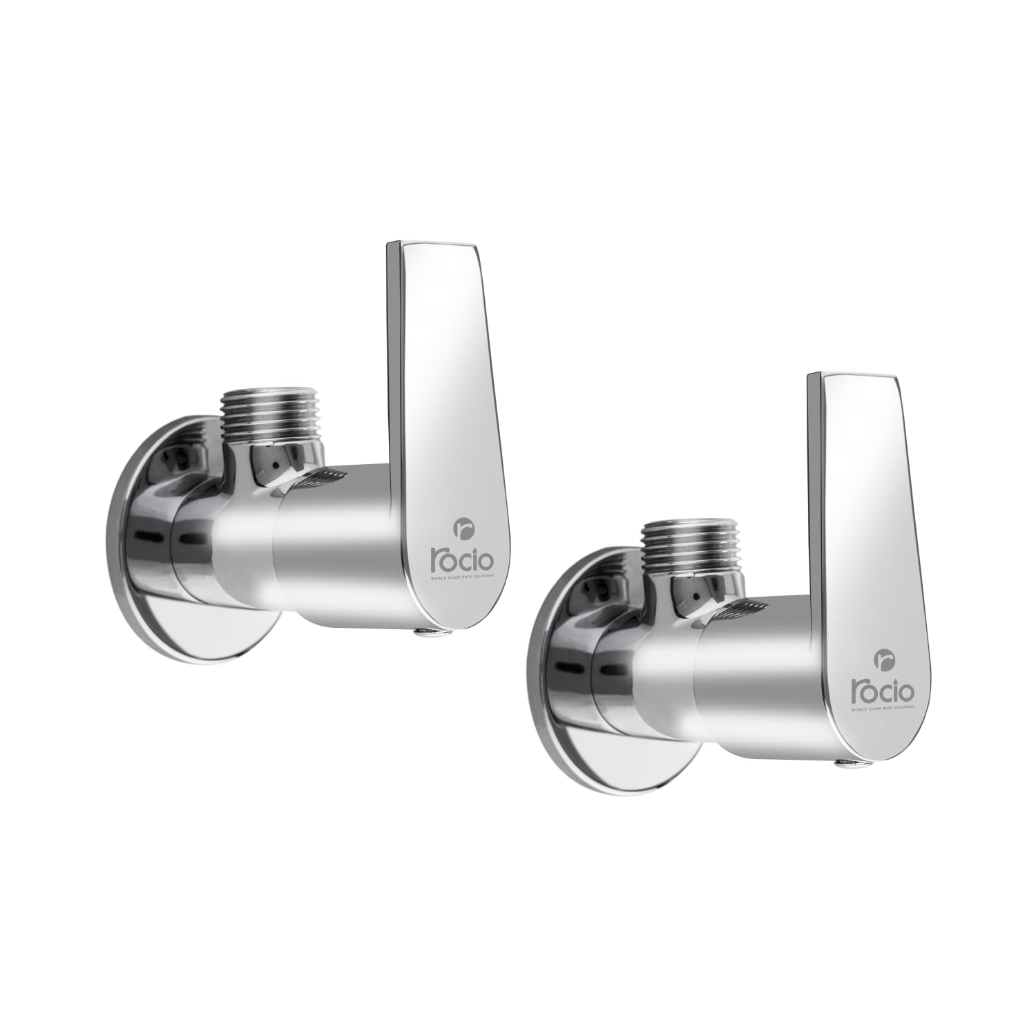 Rocio Angle Valve for Bathroom with Wall Flange, Brass Facucets Angular Valve for Gyser, RO, Wash Basin, Modern Stop Cock for Toilet in Chrome Finish Set of 2 (Pack of 2)