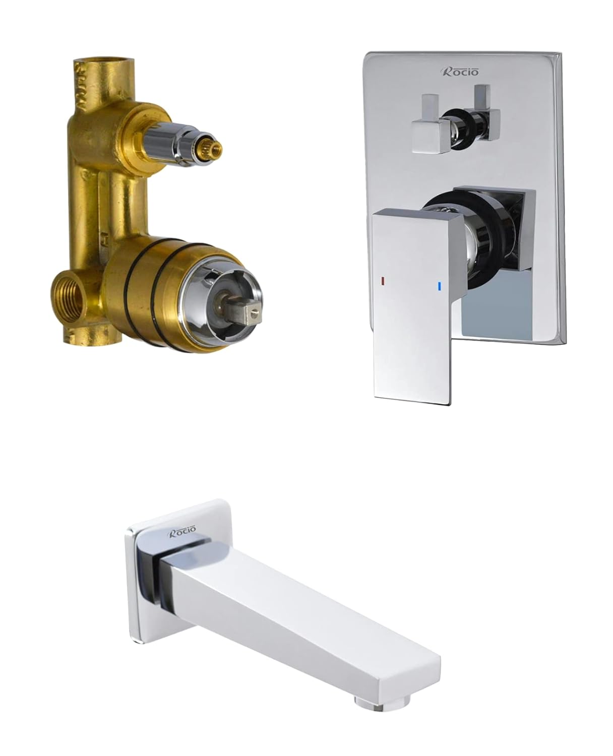 Rocio SQUARIS BRASS Diverter Full Set Combo, Concealed 40MM 4 WAY High Flow  Diverter Complete set with Brass Spout