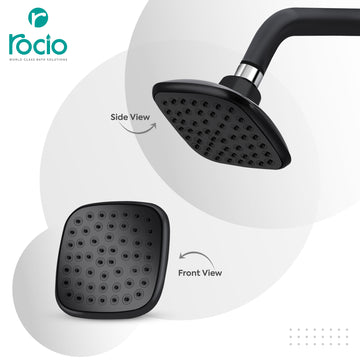 Rocio Square Shower Head for Bathroom with 9 Inch Shower Arm and Wall Flange, Wall Mount Premium Polished Black Finish Showerhead and Nozzel, 4 x 4 Inch