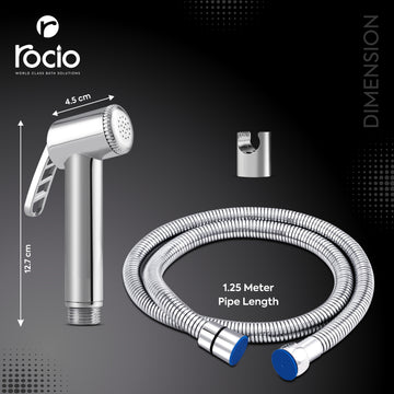 Rocio Health Faucet shataff tap (Jet Spray for Toilet) Chrome Finish Complete Set with Hook and SS 304 1 MTR. CP Flexible Tube