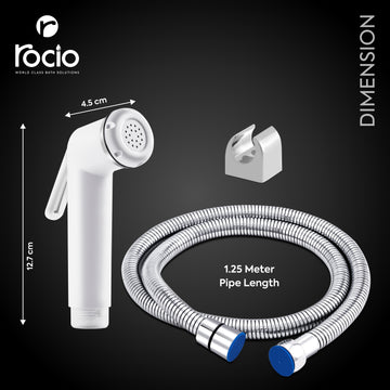 Rocio SOFT Health Faucet Set for Bathroom, Hand Jet Spray Gun for Toilet, White Body Handshower for Toilet with Flexible Hose Pipe (1m) and Wall Holder