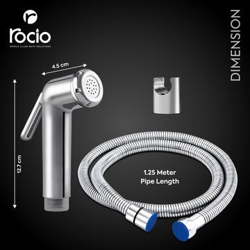 Rocio Health Faucet Set for Bathroom, Hand Jet Spray Gun for Toilet,  Chrome Finish Hand shower for Toilet with 304 SS CP Flexible Hose Pipe(1.00 Mtr) Strechable to 1.2 Mtr and Wall Holder