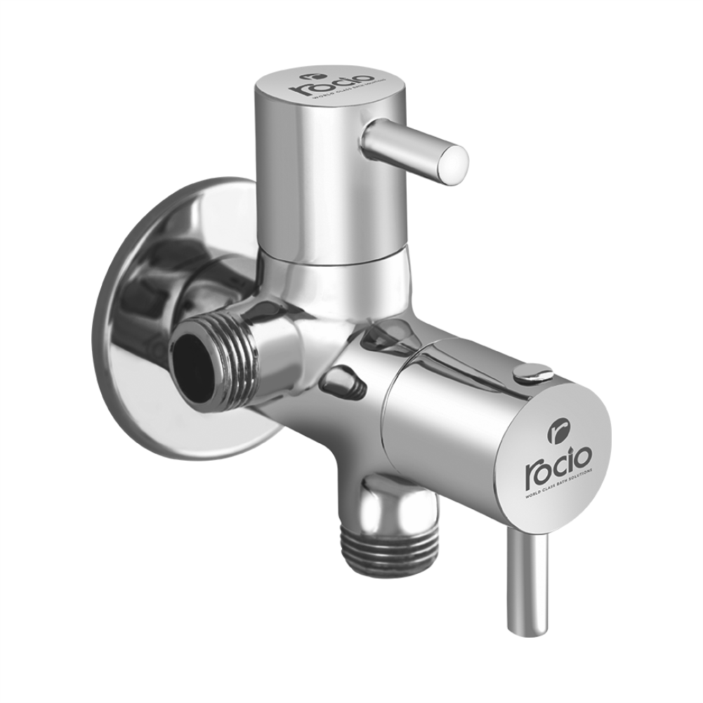 Rocio UNO Full Brass Chrome Finish 2 in 1 Two Way Angle Cock Tap for Dual Purpose For Kitchen and Bathroom Tap For Health Faucet Jet Spray Hand Shower