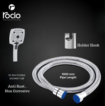 Rocio Chrome Finish 5-in Function Handheld Shower with SS 304 Flexible Shower Tube and Holder